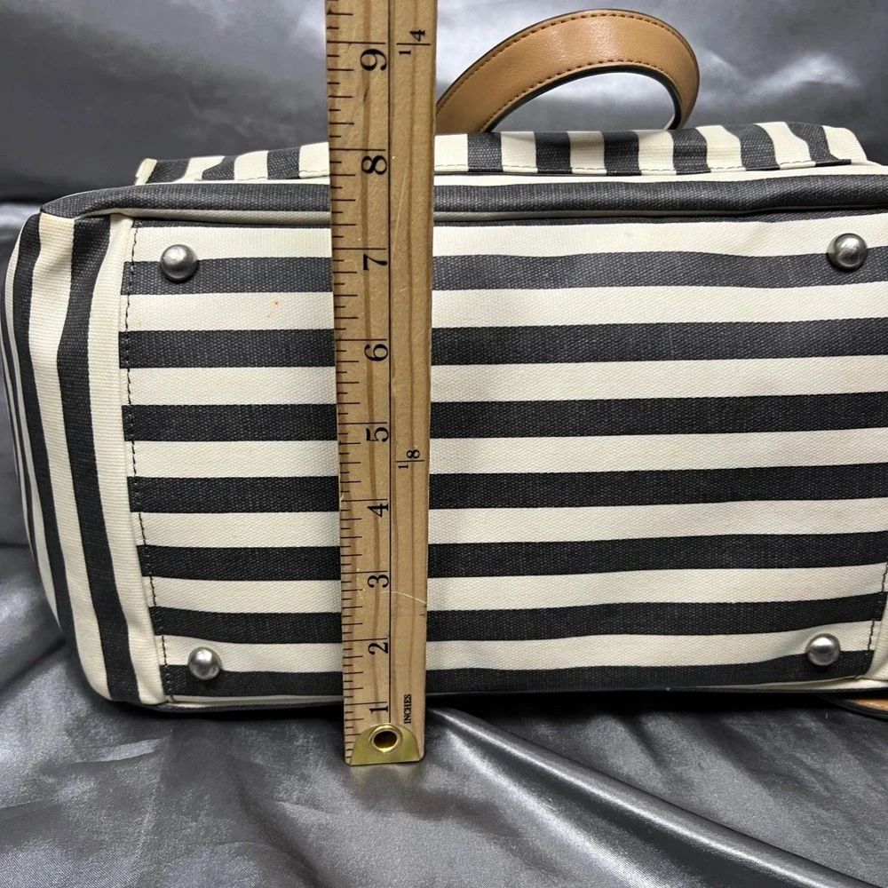 TWELVElittle Stripe Diaper Bag Tote Black White Tan Coated Canvas Large Carryall